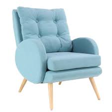Wood Fabric Armchair In Blue Green Finish Features Inclined Headrest In Modern Contemporary Style With 4 Light Brown Tufted Arm Chair Armchair Blue Armchair