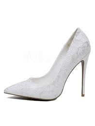 Wenn sie sehr schmale füße haben, sollten sie auf diese weitenangabe achten. Weisse Hochzeit Schuhe Damen Spitze Spitze Zehe Slip Auf High Heels Milanoo Com