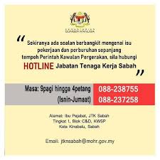 The journey takes 3 hours to complete and drops travelers at jesselton point ferry terminal which lies in the northern part of the. Ums Official On Twitter Hotline Jabatan Tenaga Kerja Sabah