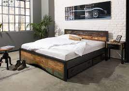 Boxspringbett fanso mit matratze und zwei bettkästen doppelbett topper ehebett. Bett Mit Bettkasten Altholz 200x200 Mehrfarbig Lackiert Industrial 112