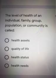 Looking for information on eye problems and eye health? Solved The Level Of Health Of An Individual Family Group Chegg Com