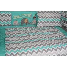 Babyfad Elephant Zig Zag Turquoise And Grey 10 Piece Baby Crib Bedding Set Overstock 14193231