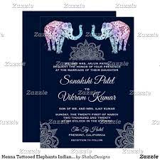 Henna Tattooed Elephants Indian Wedding Invitation Zazzle Com Indian Wedding Invitations Wedding Invitations Blue Wedding Invitations