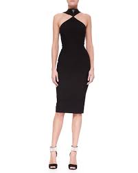 Cushnie Et Ochs Oscar Leather Halter Jersey Chiffon Sheath