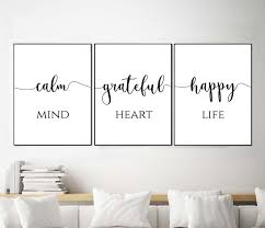 Happy Mind Print Inspirational Quotes Wall Art Set 3 Etsy Inspirational Quotes Wall Art Bedroom Wall Art Wall Quotes Bedroom