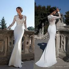 Simple White Satin Sweep Train Mermaid Wedding Gowns Lo Long Sleeve Mermaid Wedding Dress Long Sleeve Wedding Dress Lace Long Sleeve Wedding Dress Lace Mermaid