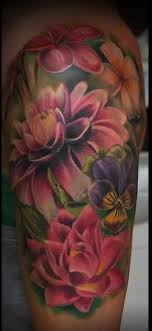 Pretty 3d Color Flower Tattoos On Upper Arm Flower Sleeve Flower Tattoo Sleeve 3d Flower Tattoos