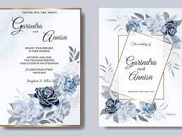Romantic Wedding Invitation Card Template Set With Blue Floral In 2021 Wedding Invitations Romantic Wedding Invitation Card Template Wedding Invitation Cards