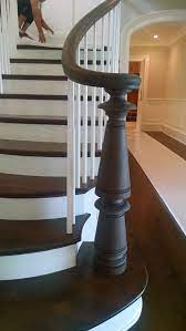 Custom Climbing Curved Handrail Fitting Bowed Treads And Custom Decorated Newel On A Flare Staircase All By Vision S Stair Decor Stair Posts Stair Newel Post
