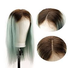 4tgreen ombre color silky straight long human hair wigs for women lace front wig brazilian remy hair mint green