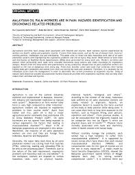 Pdf Malaysian Oil Palm Workers Are In Pain Hazards Identification And Ergonomics Related Problems
