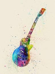Michael Tompsett Artwork Collection Music Instruments Abstract Watercolor Guitar Painting Art