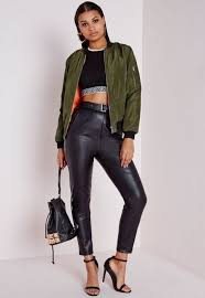 Blouson Aviateur Soyeux Vert Kaki Double Vestes Et Manteaux Blousons Aviateurs Missguided Padded Bomber Jacket Black Leather Pants Jackets