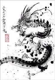御歌頭の墨絵アート 龍 縁起 開運 墨絵 水墨画 龍 家紋 花