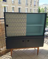 Meuble Vintage 50 Gaspard Meuble Relooke Papier Cole Amp Son Peinture Off Black Emulsion Moderne Farrow B Mobilier De Salon Meuble Vintage Deco Maison