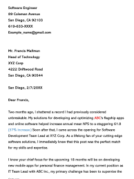 This letter should highlights your skills, experience and achievements in relation to the position you're applying for. Software Developer Cover Letter Examples Writing Tips