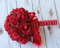 5 out of 5 stars. Red Roses And Sparkles Silk Wedding Bouquet Real Touch Roses Super Realistic Silk Red Roses Bouquet With Bling And Rhinestones
