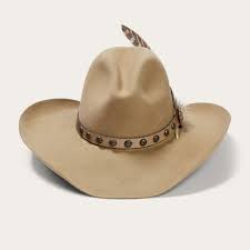 Brim 4 3 8 Crown 4 Front 5 Back 4x Fur Felt Studded Leather Hat Band With Feather Made In U S A Cowboy Hats Cowboy Hats Women Stetson Cowboy Hats