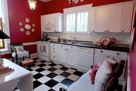 Black And White Checkered Linoleum Flooring Kitchen With Black And White Checkerboard Linoleum Flooring Checkered Floor Kitchen Kitchen Cabinets And Countertops Red And White Kitchen