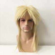 Men Punk Rock Rockstar Mullet Fluffy Fringe Bangs Beige Blonde Long Hair  Costume Wig