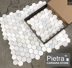 Hexagon indoor/outdoor ceramic materials wall/floor tiles with marble effect. Carrara Pietra Carrara 2 3 Hexagon Honed Mosaic The Builder Depot Blog