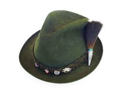 German Austrian Fedora Hat Alpine Bavarian Mountain Climbing Gamsbart Trachten Stag Deer Boar Brush Pin Green Wool Vintage Mens Hat Fall Fashion Accessories Hats For Men Vintage Autumn Fashion