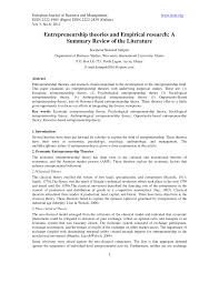 Pdf Entrepreneurship Theories And Empirical Research A Summary Review Of The Literature