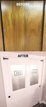 Sliding Farmhouse Hollow Core Closet Doors With Frosted Glass Diy Interior Doors Hollow Core Door Makeover Door Makeover
