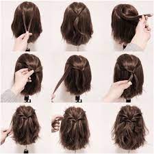 Backcombing helps to add body and visually enlarge the bun's size. Tutorial Easy Braids Medium Hair Hair Styles Short Hair Styles Braids For Short Hair