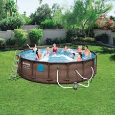 Bestway 16 Ft Round 48 In D Hard Sided Power Swim Vista Above Ground Pool Set With Pump A In 2020 Round Above Ground Pool Above Ground Swimming Pools In Ground Pools