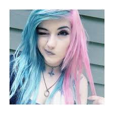 Leda Muir Half Pink Half Blue Hair Liked On Polyvore Featuring Accessories Hair Accessories Blue Hair Acces Short Scene Hair Scene Hair Tutorial Scene Hair