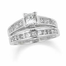1 Ct T W Princess Cut Diamond Bridal Set In 14k White Gold