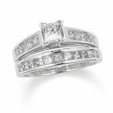 1 ct t w princess cut diamond bridal set in 14k white gold