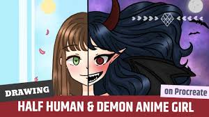 How to draw anime demon wings 2019. Drawing Half Human Demon Anime Girl On Procreate Youtube