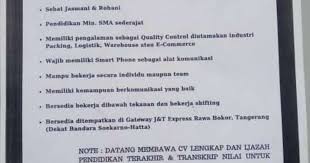 Portal informasi lowongan kerja terbaru daerah cikarang bekasi, karawang, bogor, jakarta, dan tangerang untuk lulusan sma/smk dan d3/s1 semua jurusan. Lowongan Kerja J T Express Tangerang Tingkat Sma Smk Update 2020 Lowongankerjacareer Com