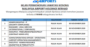 Adalah dipelawa mereka yang berminat dan layak untuk mengisi kekosongan jawatan di ukm. Permohonan Pelbagai Jawatan Kosong Di Malaysia Airport Holdings Berhad Mahb November 2019
