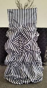 Black And White Striped Spandex Chair Covers 10 Set Black And White Striped Ruffled Chair Cover Black And Etsy In 2020 Black And White Tablecloth White Stripes Wedding Ruffled Chair Covers