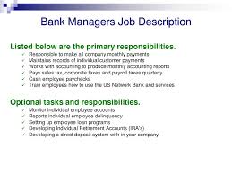 Accounting manager job summary 1. Bank Manager Training Ppt Download