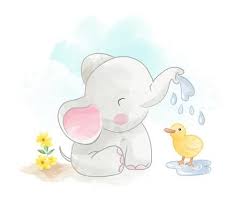 Little Elephant Spraying Water On Little Duck 1406240 Vector Art At Vecteezy