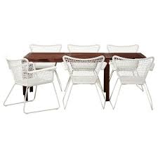 Applaro Hogsten Table 6 Armchairs Outdoor Brown Brown Stained White Ikea In 2020 Outdoor Tables And Chairs Stylish Outdoor Furniture Outdoor Dining Furniture