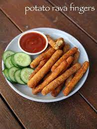 Potato Fingers Recipe Crispy Potato Rava Fingers Potato Finger Food Recipe Indian Food Recipes Vegetarian Food Recipes