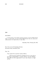 144 2840 Columbus, Ohio, February 28, 1962 Hon. Rex Larson, Prosecuting  Attorney Richland County, Mansfield, Ohio Dear Sir: Your