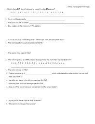 Protein Synthesis Worksheet Dna And Rna Dna Transcription Transcription And Translation Dna Transcription And Translation