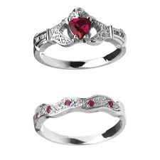 Boston bay diamonds 14k gold ruby stack . 14k Ruby Diamond Claddagh Engagement Wedding Ring Set Boru Fallers Com Fallers Irish Jewelry