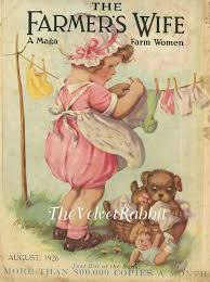 Fabric Art Quilt Block Multi Sizes Available Quilt Art Fabric Block Girl Placing Doll Clothes On C Vintage Illustration Vintage Laundry Vintage Magazine