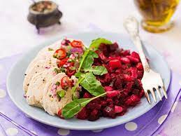 Lemon Pepper Chicken Breasts With Braised Beets And Beans Commissaries