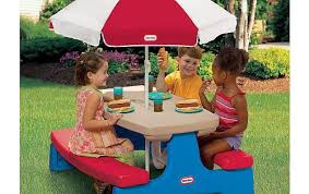 Little Tikes Endless Adventures Easy Store Table With Red And White Striped Umbrella Kids Picnic Table Kids Picnic Toddler Picnic Table