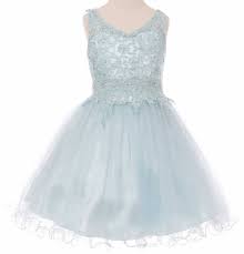 Light Blue Flower Girl Dress With Lace Rhinestones