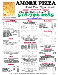 Amore Pizza Menu In Queensbury New York Usa