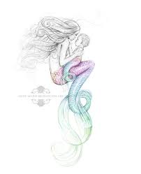 8x10 Inch Print Mother Mermaid And Baby Art Unframed Colour Splash Rainbow Tail Art Print Pencil Drawing Mermaid Tattoos Mermaid Drawings Mermaid Art